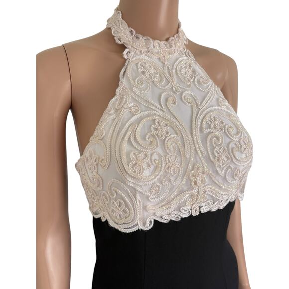 VTG Zum Zum Empire Waist Halter Maxi Dress 5/6 Whimsigoth Dark Fairy High Slit - Picture 2 of 10